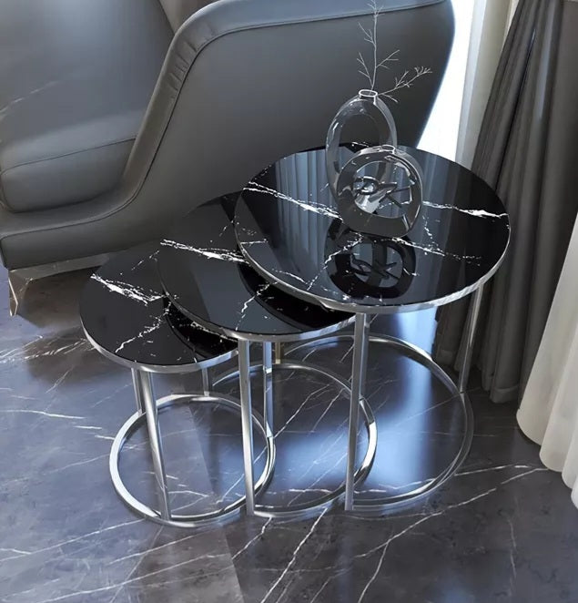 3er Set Couchtische Luxor schwarz silber