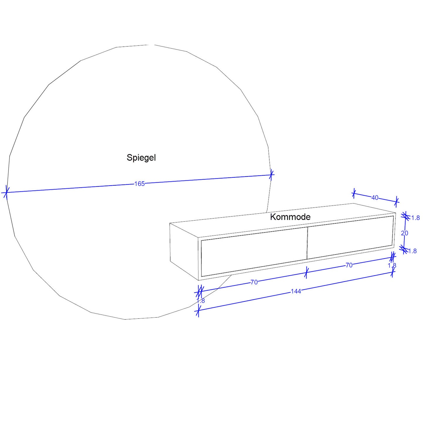 Spiegelkommode Moon rund