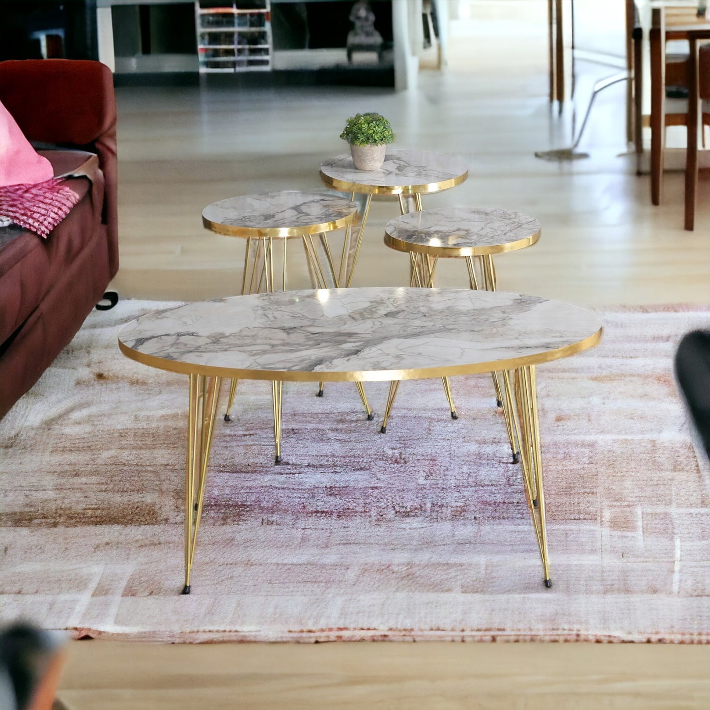 3er Set Beistelltische Alina marmor gold