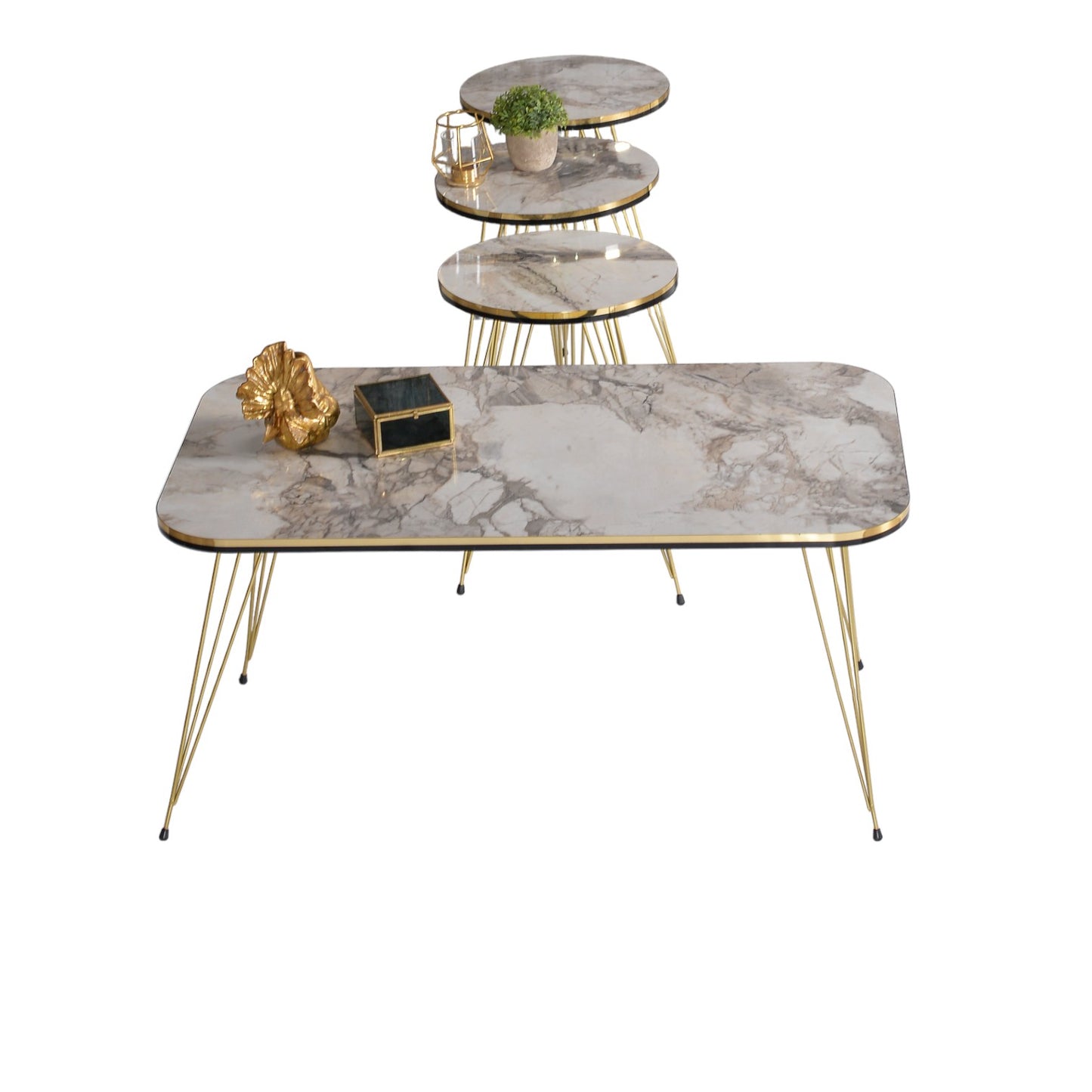 4er Set Couchtische Alina marmor gold