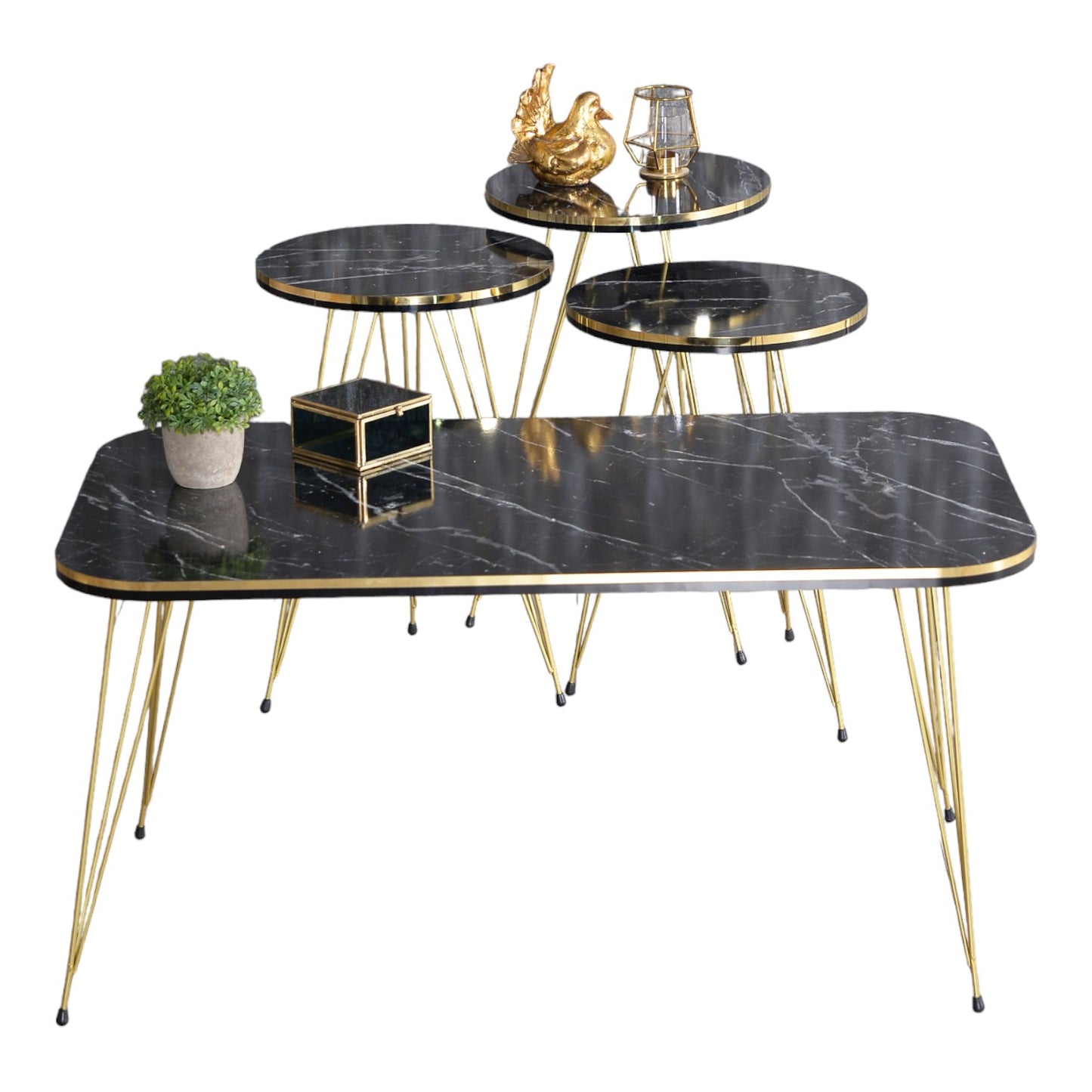 4er Set Couchtische Alina schwarz gold