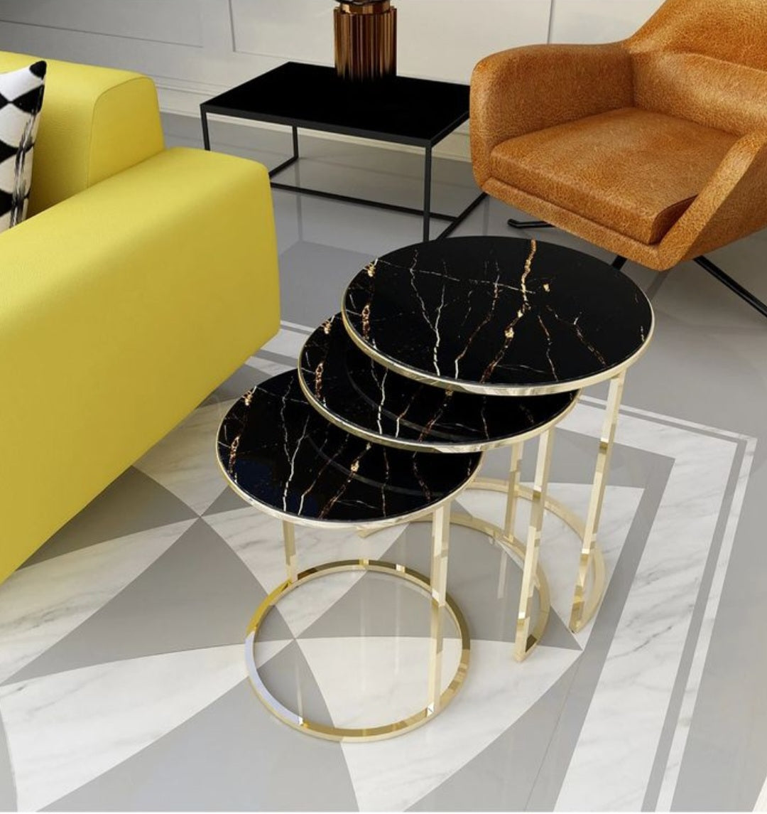 3er Set Couchtische Luxor schwarz gold