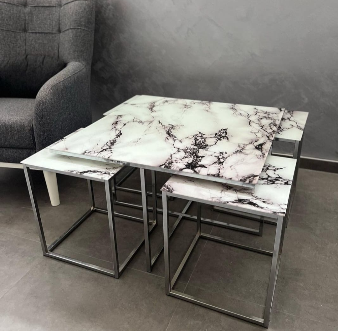 5er Set Couchtische Alina marmor weiss