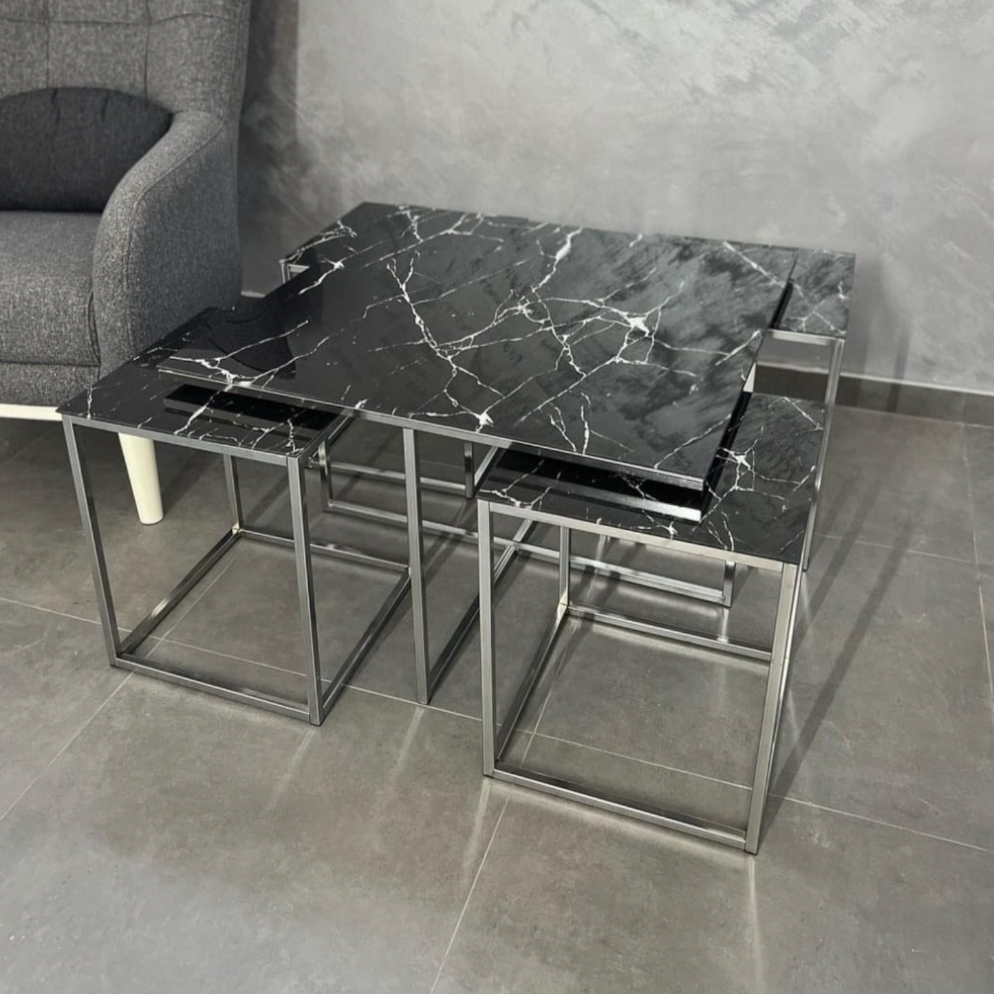 5er Set Couchtische Alina marmor schwarz